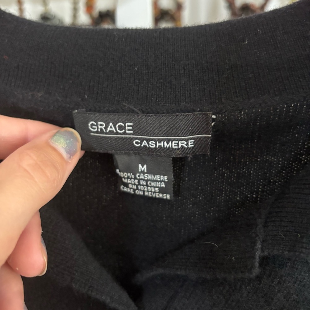 Grace Black Cashmere Button-up Top y2k witchy luxe natural fabric cardigan MED - Picture 4 of 5